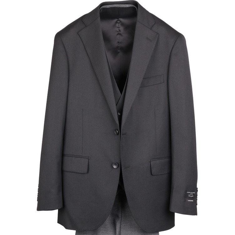 ＪＰ コンフォート 【JOHN PEARSE comfort】【秋冬】7WAY コーディネイトパンツ付き/2釦シングルスリーピーススーツ ショートタック/ブラック×ソリッド+グレーパンツ/ULTRA MOVE/ウエストシャーリング/ウォッシャブル/ストレッチ ブラック系(黒)