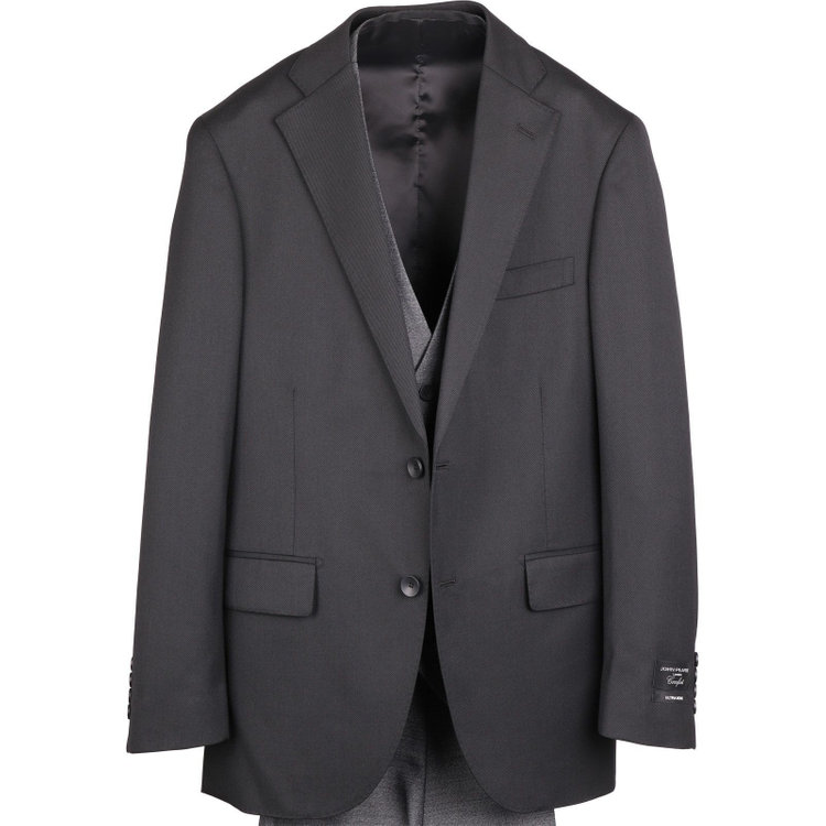 ＪＰ コンフォート 【JOHN PEARSE comfort】【秋冬】7WAY コーディネイトパンツ付き/2釦シングルスリーピーススーツ ショートタック/ブラック×ソリッド+グレーパンツ/ULTRA MOVE/ウエストシャーリング/ウォッシャブル/ストレッチ ブラック系(黒)