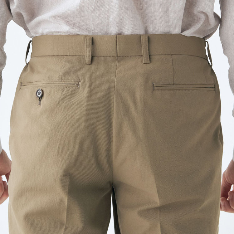 スタンリーブラッカ 【stanley blacker new york】【春夏】1タックテーパードパンツ/カーキ×テックコットンストレッチ/ウエストシャーリング仕様/※裾上げ必要 緑淡色