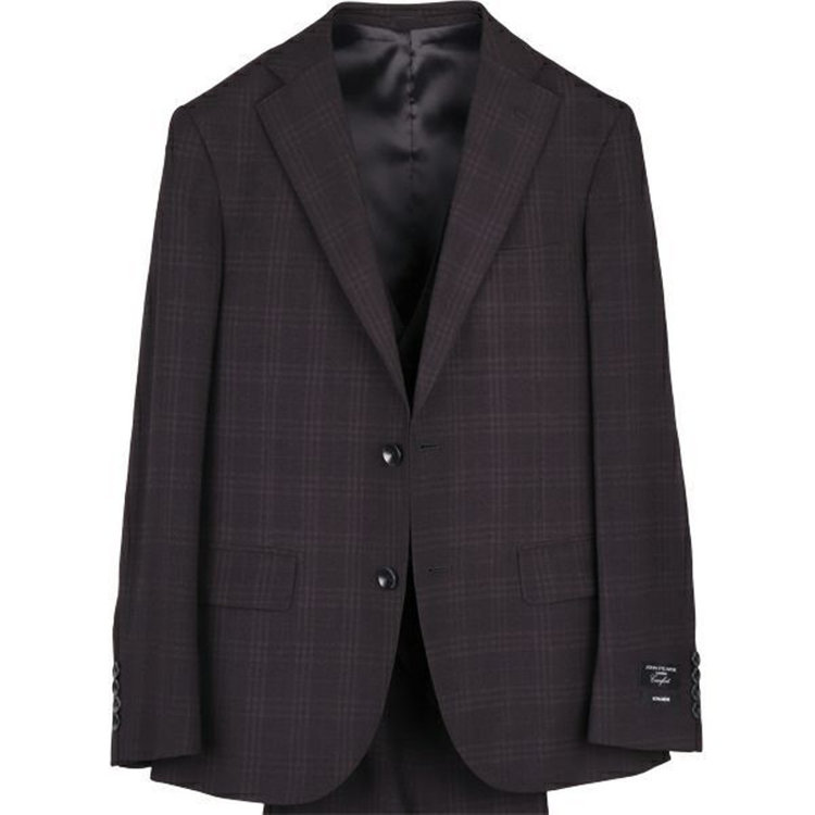 ＪＰ コンフォート 【JOHN PEARSE comfort】【春夏】2釦シングルスリーピーススーツ 1タック/ブラック×シャドーチェック/ULTRA MOVE/TRABEST ブラック系(黒)