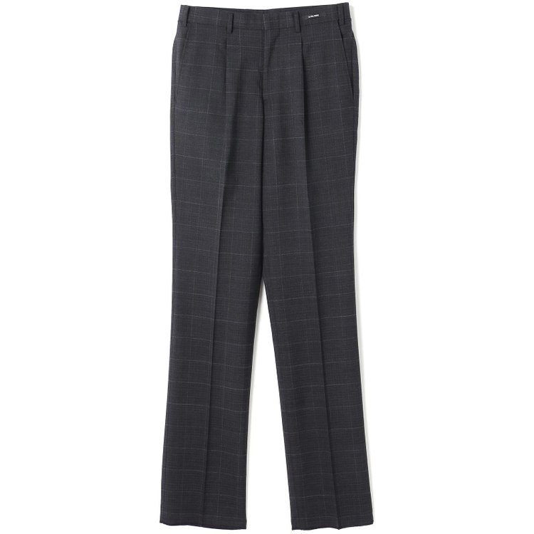 ジョンピアース 【JOHN PEARSE White】【春夏】ウール高機能ポリエステルブレンド 1タックスラックス/グレー×チェック/ウエストムーブ仕様/ULTRA MOVE/裾上げ必要 グレー濃色