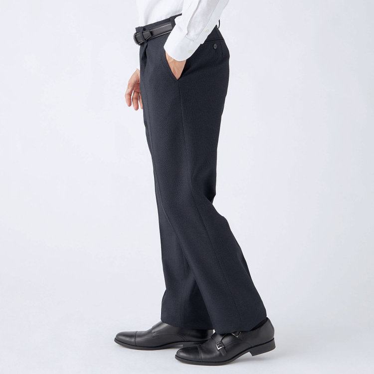 ジョンピアース 【JOHN PEARSE White】【秋冬】高機能ポリエステル 1タックスラックス/ネイビー＆ブラック×ハウンドトゥース/ウエストストレッチ/ULTRA MOVE/裾上げ必要 紺濃色