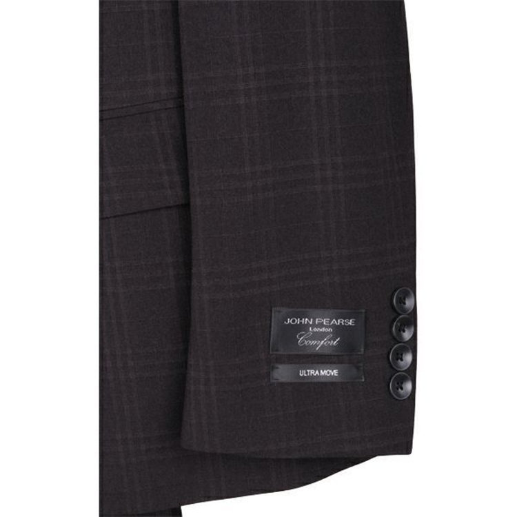 ＪＰ コンフォート 【JOHN PEARSE comfort】【春夏】2釦シングルスリーピーススーツ 1タック/ブラック×シャドーチェック/ULTRA MOVE/TRABEST ブラック系(黒)