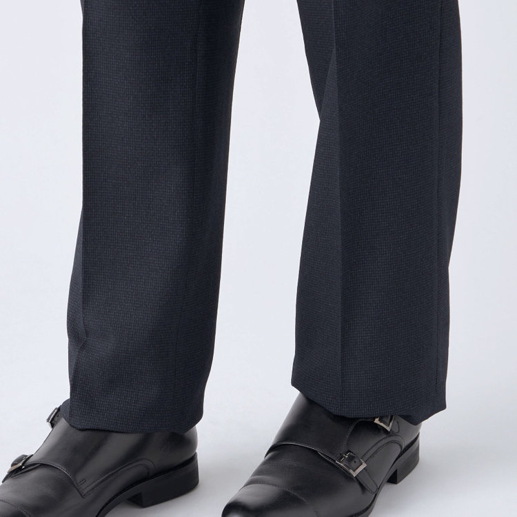 ジョンピアース 【JOHN PEARSE White】【秋冬】高機能ポリエステル 1タックスラックス/ネイビー＆ブラック×ハウンドトゥース/ウエストストレッチ/ULTRA MOVE/裾上げ必要 紺濃色