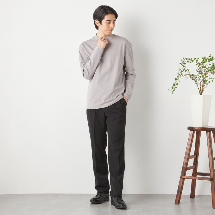 ジョンピアース 【JOHN PEARSE comfort navy】モックネックロングTシャツ/グレー/「吸汗速乾」「接触冷感」「UV加工」 グレー淡色