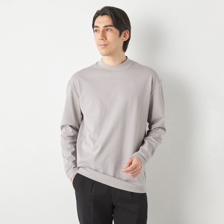 ジョンピアース 【JOHN PEARSE comfort navy】モックネックロングTシャツ/グレー/「吸汗速乾」「接触冷感」「UV加工」 グレー淡色