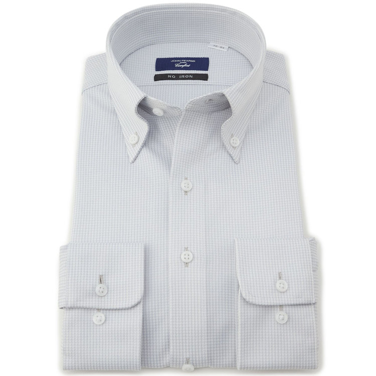 ＪＰコンフォート ネイビー 【発送在庫あり】【WEB限定】【JOHN PEARSE comfort navy】ボタンダウンカラーワイシャツ/グレー×ハウンドトゥース/ULTRA MOVE「ニット素材」「ノーアイロン」「ストレッチ」「高通気性」 グレー中間