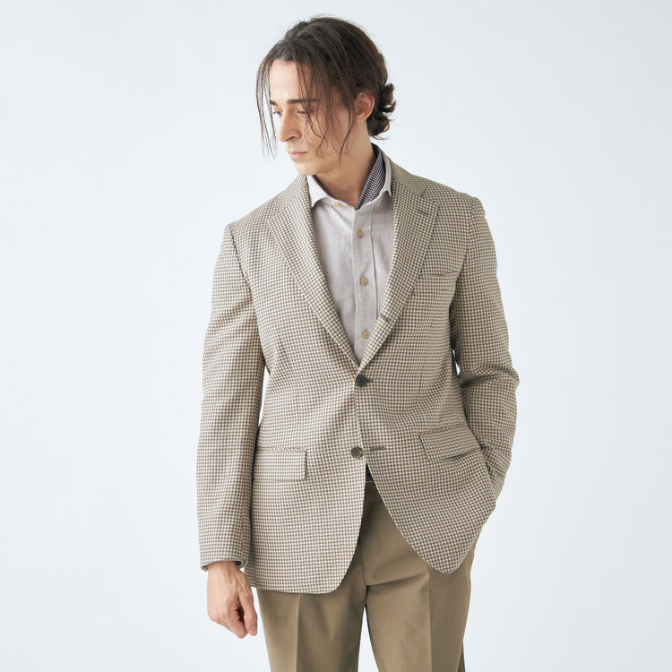 スタンリーブラッカ 【stanley blacker new york】【春夏】3釦段返りシングルジャケット/ベージュ×ハウンドトゥース 茶淡色