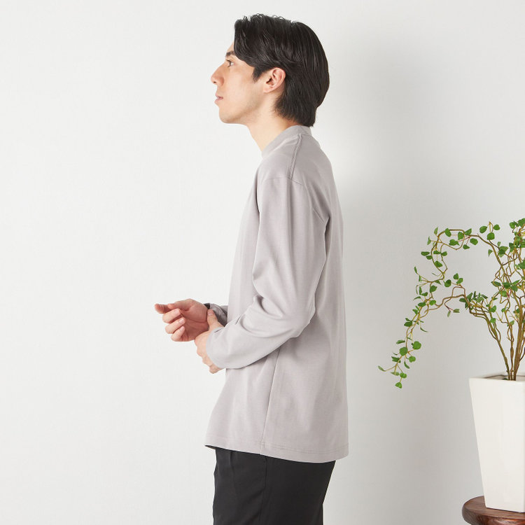 ジョンピアース 【JOHN PEARSE comfort navy】モックネックロングTシャツ/グレー/「吸汗速乾」「接触冷感」「UV加工」 グレー淡色