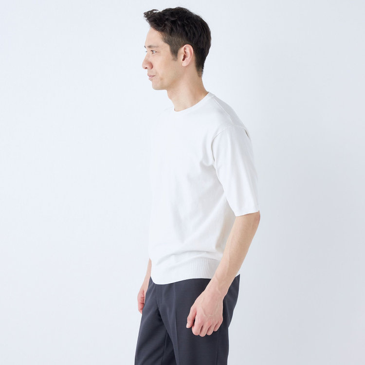 ＪＰコンフォート ネイビー 【半袖】ニットTシャツ/ホワイト 白