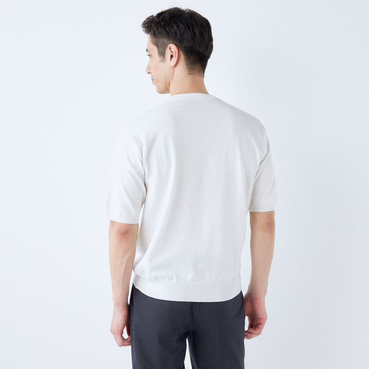ＪＰコンフォート ネイビー 【半袖】ニットTシャツ/ホワイト 白