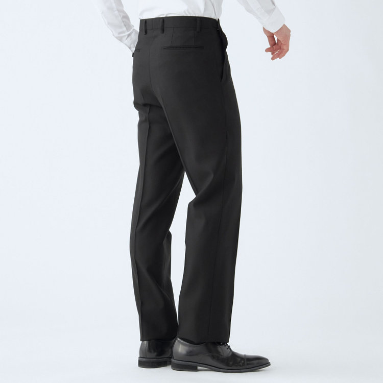 ジャスリー 【JASLEY】【秋冬】濃染加工/2釦シングルフォーマルスーツ 1タックパンツ/生活撥水加工/アジャスター付/※裾上げ必要 黒