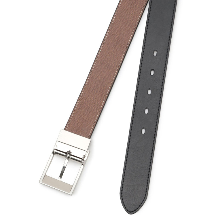 ＫＭＣブラック 【KANSAIMAN collection】リバーシブルピンバックルベルト 3.0cm幅/ブラック＆ブラウン(ウエスト94cmまで対応) 黒