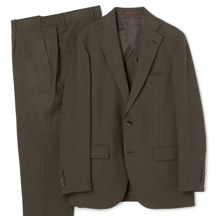 【JOHN PEARSE comfort Navy】【TAKE OUT SUITS】【秋冬】2釦シングルジャケット 0タックパンツ /ブラウン /ビジカジスーツ /ウエストシャーリング ※裾上げ済仕様