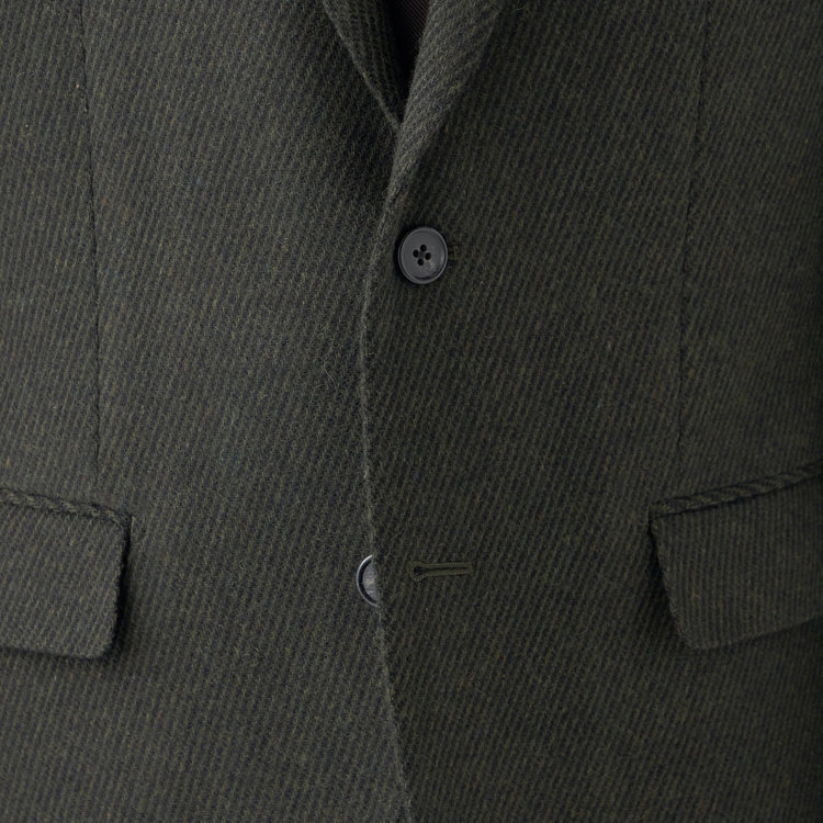ジョンピアースブラック 【JOHN PEARSE BLACK】【秋冬】ウールブレンド2釦シングルジャケット/カーキ×ツイル/RE:NEWOOL 緑濃色