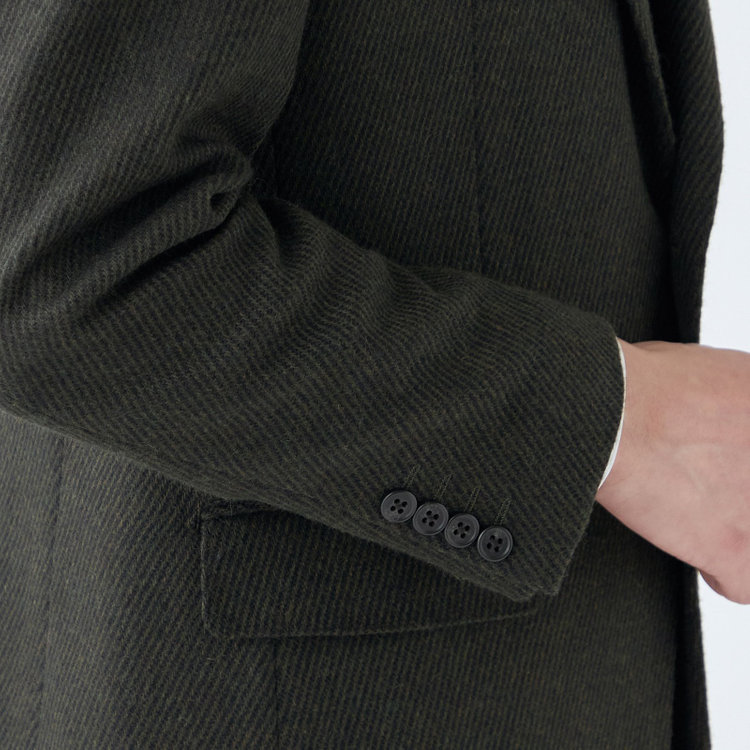 ジョンピアースブラック 【JOHN PEARSE BLACK】【秋冬】ウールブレンド2釦シングルジャケット/カーキ×ツイル/RE:NEWOOL 緑濃色