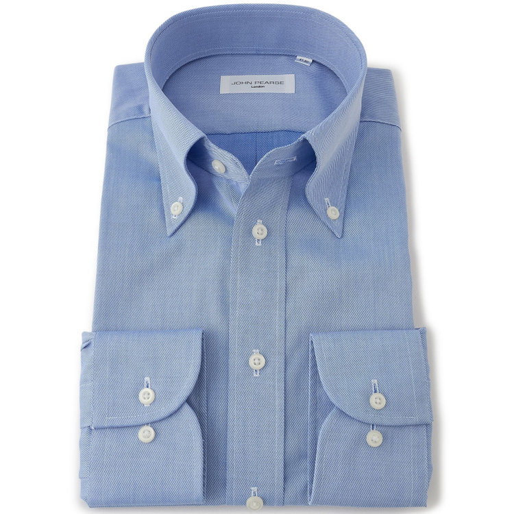 ジョンピアース 【JOHN PEARSE White】【形態安定】ボタンダウンドレスシャツ/ブルー/Oil guard 青中間