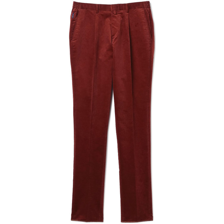 スタンリーブラッカ 【stanley blacker new york】【秋冬】1タックストレッチコーデュロイスラックス/テラコッタ/ウエストシャーリング仕様/※裾上げ必要 赤濃色