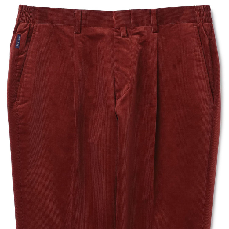 スタンリーブラッカ 【stanley blacker new york】【秋冬】1タックストレッチコーデュロイスラックス/テラコッタ/ウエストシャーリング仕様/※裾上げ必要 赤濃色