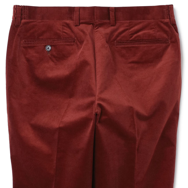 スタンリーブラッカ 【stanley blacker new york】【秋冬】1タックストレッチコーデュロイスラックス/テラコッタ/ウエストシャーリング仕様/※裾上げ必要 赤濃色