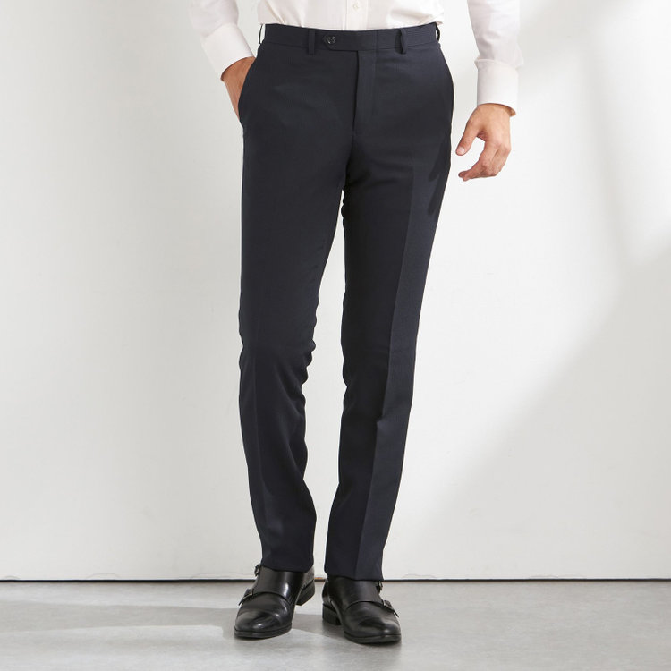 ハイスペックモーション 【HIGH SPEC MOTION】【年間】2釦シングルスーツ 0タック/ネイビー×シャドーストライプ/パンツウォシャブル/※裾上げ必要 紺濃色