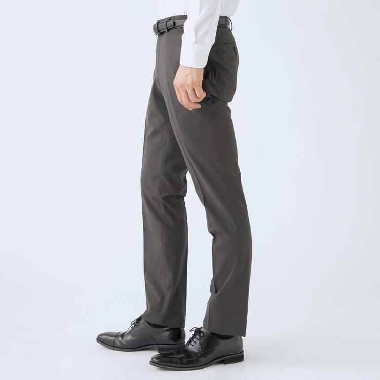 ジョンピアースブラック 【JOHN PEARSE Black SELECT LINE】【春夏】機能性ポリエステル 0タックパンツ/グレー/ウエストシャーリング仕様/ULTRA MOVE/※裾上げ必要 グレー濃色