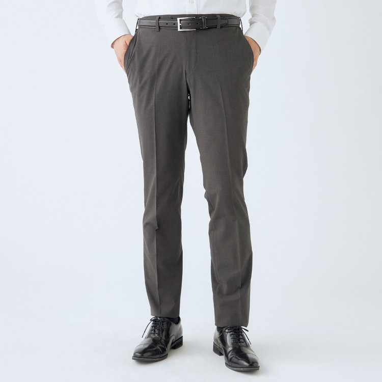 ジョンピアースブラック 【JOHN PEARSE Black SELECT LINE】【春夏】機能性ポリエステル 0タックパンツ/グレー/ウエストシャーリング仕様/ULTRA MOVE/※裾上げ必要 グレー濃色