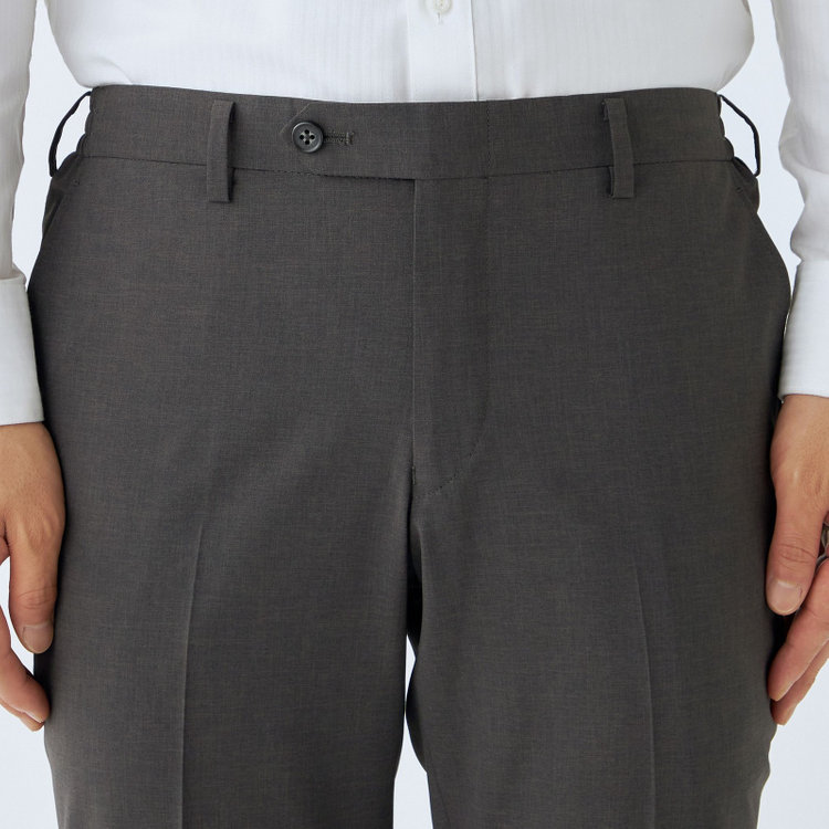 ジョンピアースブラック 【JOHN PEARSE Black SELECT LINE】【春夏】機能性ポリエステル 0タックパンツ/グレー/ウエストシャーリング仕様/ULTRA MOVE/※裾上げ必要 グレー濃色