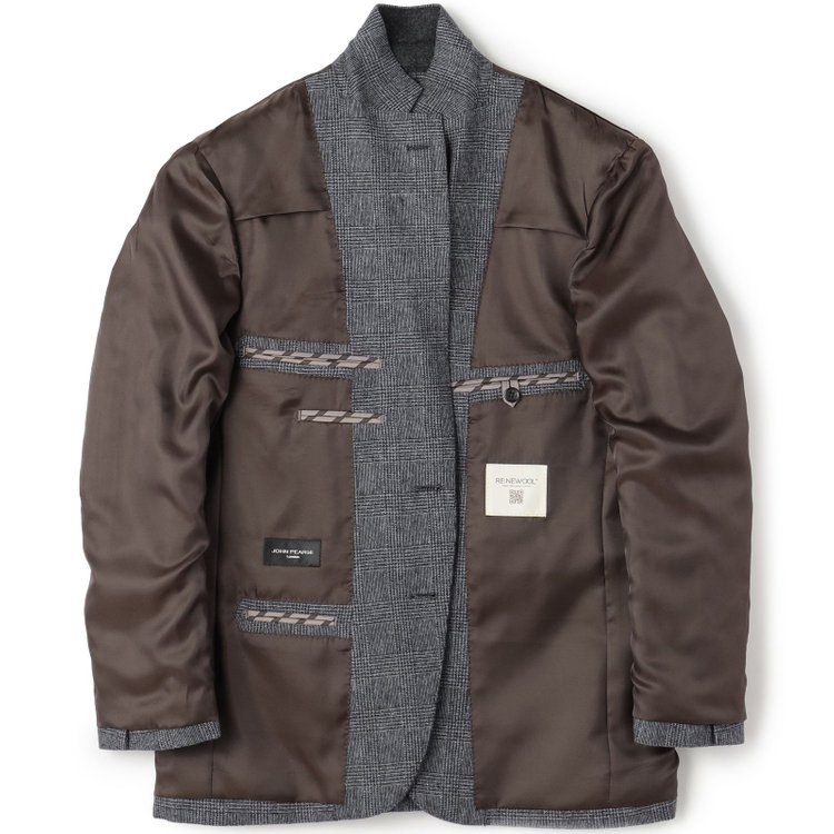 ジョンピアースブラック 【JOHN PEARSE BLACK】【秋冬】ウールブレンド2釦シングルジャケット/グレー×チェック/RE:NEWOOL/「エコナカフタタビ」プロジェクト 紺中間