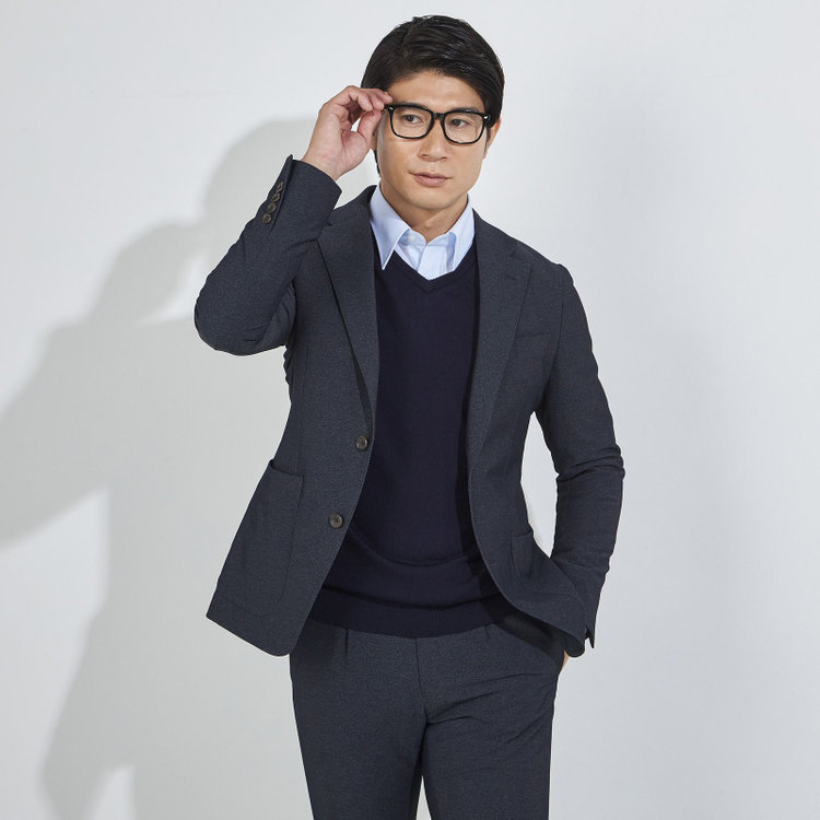 ＪＰコンフォート ネイビー 【JOHN PEARSE comfort navy】【秋冬】2釦シングルジャケット/ネイビー×DENIM LOOK/パッチポケット/ULTRA MOVE/ウォッシャブル 紺濃色