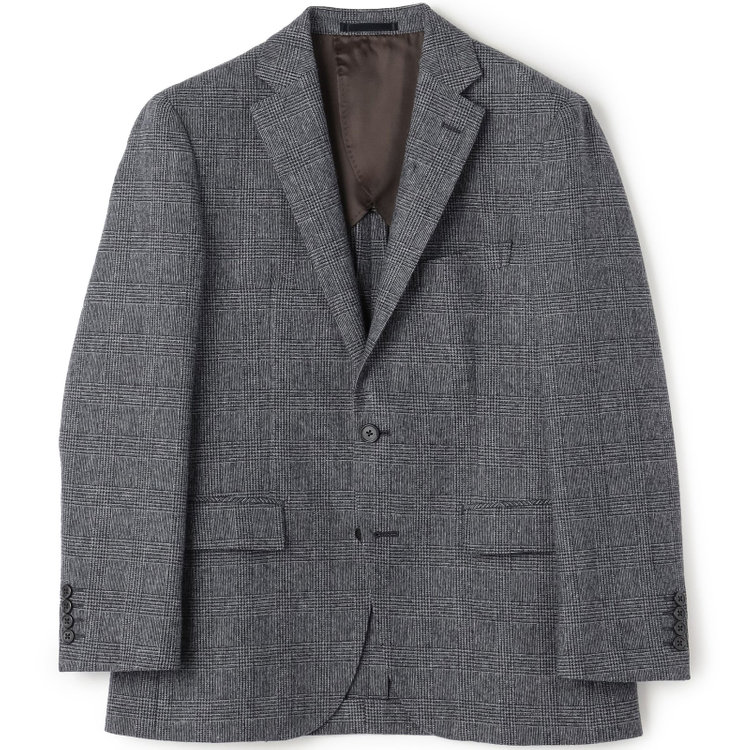 ジョンピアースブラック 【JOHN PEARSE BLACK】【秋冬】ウールブレンド2釦シングルジャケット/グレー×チェック/RE:NEWOOL/「エコナカフタタビ」プロジェクト 紺中間