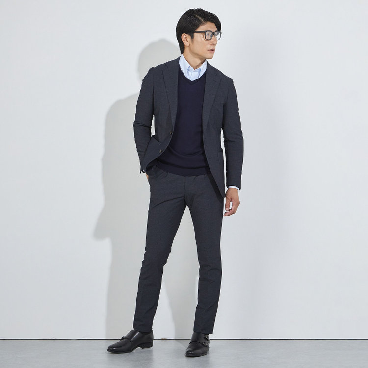 ＪＰコンフォート ネイビー 【JOHN PEARSE comfort navy】【秋冬】2釦シングルジャケット/ネイビー×DENIM LOOK/パッチポケット/ULTRA MOVE/ウォッシャブル 紺濃色