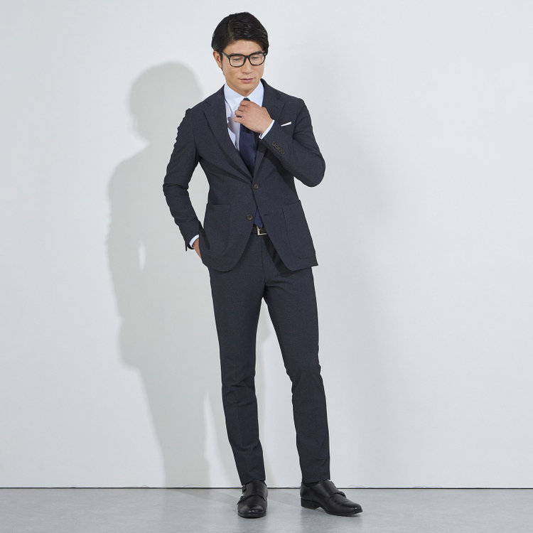 ＪＰコンフォート ネイビー 【JOHN PEARSE comfort navy】【秋冬】2釦シングルジャケット/ネイビー×DENIM LOOK/パッチポケット/ULTRA MOVE/ウォッシャブル 紺濃色