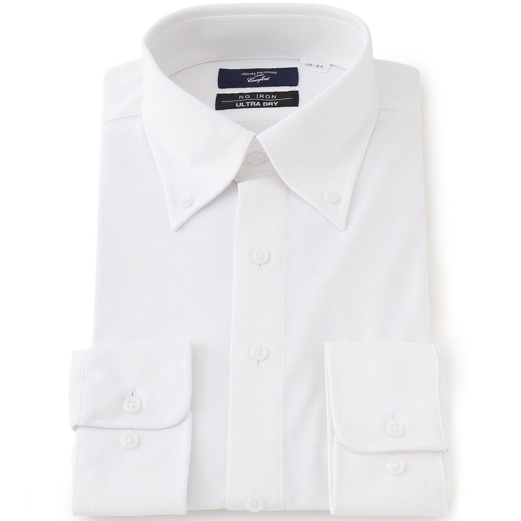KONAKA　アウトレット 【WEB限定/OUTLET/汚れ・キズ等有】【JOHN PEARSE comfort navy】ボタンダウンカラーワイシャツ/ホワイト/ULTRA MOVE「ニット素材」「ノーアイロン」「ストレッチ」「高通気性」ULTRA DRY「吸水速乾」「汗ジミ抑制」 白