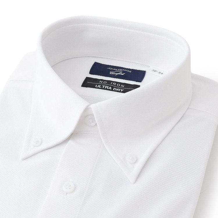 KONAKA　アウトレット 【WEB限定/OUTLET/汚れ・キズ等有】【JOHN PEARSE comfort navy】ボタンダウンカラーワイシャツ/ホワイト/ULTRA MOVE「ニット素材」「ノーアイロン」「ストレッチ」「高通気性」ULTRA DRY「吸水速乾」「汗ジミ抑制」 白