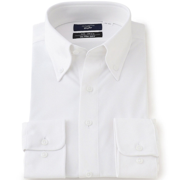 KONAKA　アウトレット 【WEB限定/OUTLET/汚れ・キズ等有】【JOHN PEARSE comfort navy】ボタンダウンカラーワイシャツ/ホワイト/ULTRA MOVE「ニット素材」「ノーアイロン」「ストレッチ」「高通気性」ULTRA DRY「吸水速乾」「汗ジミ抑制」 白