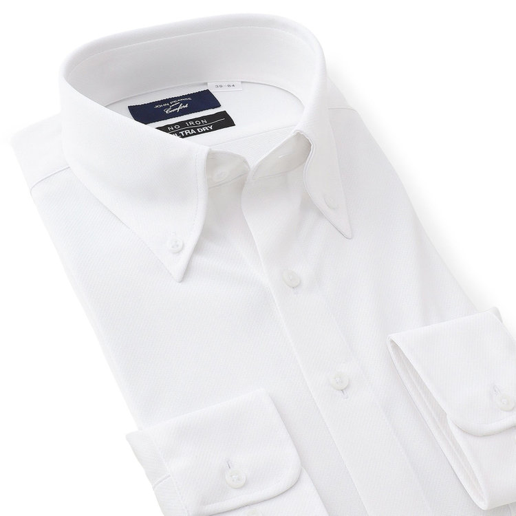 KONAKA　アウトレット 【WEB限定/OUTLET/汚れ・キズ等有】【JOHN PEARSE comfort navy】ボタンダウンカラーワイシャツ/ホワイト/ULTRA MOVE「ニット素材」「ノーアイロン」「ストレッチ」「高通気性」ULTRA DRY「吸水速乾」「汗ジミ抑制」 白