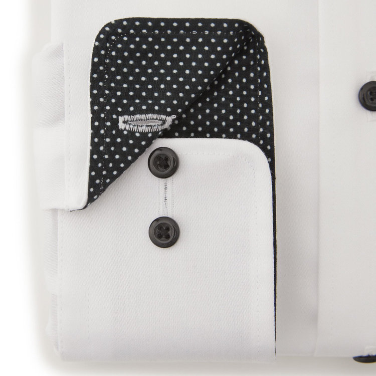 カンサイマンブルー 【for Special Days】【KANSAIMAN collection】【形態安定】【スタイリッシュシルエット】スナップダウンホリゾンタルワイドカラーワイシャツ/ホワイト/襟裏別布：ドット/釦：ブラック 白