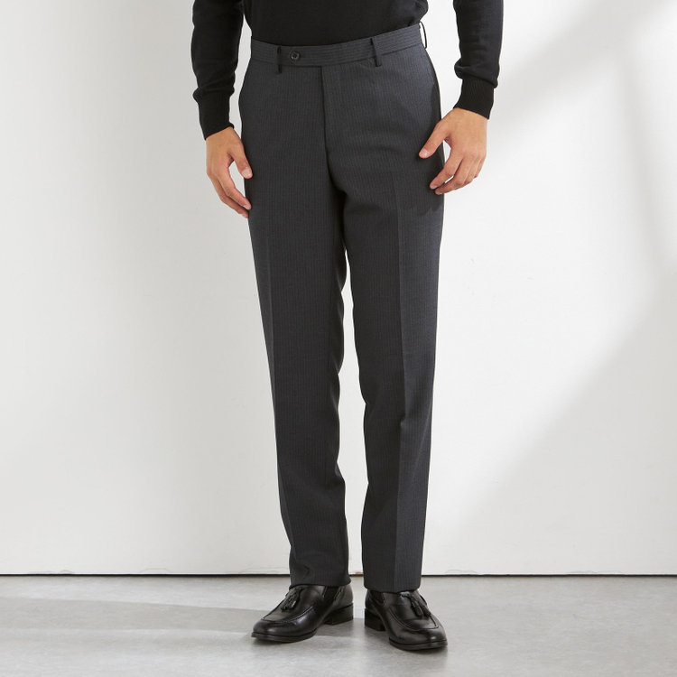 ＵＮＰＲＥＳＳＵＲＥ 【Unpressure】【秋冬】2釦シングルスーツ 0タック/グレー×ストライプ/ULTRA WASH※裾上げ必要 グレー濃色