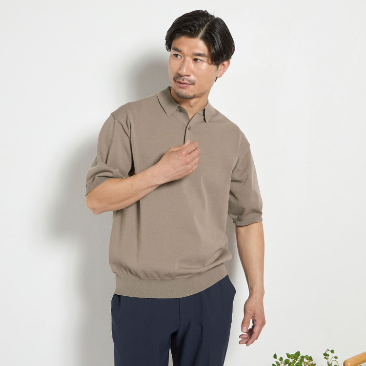 ジョンピアース 【JOHN PEARSE comfort navy】【半袖】ニットポロ/ブラウン 茶中間
