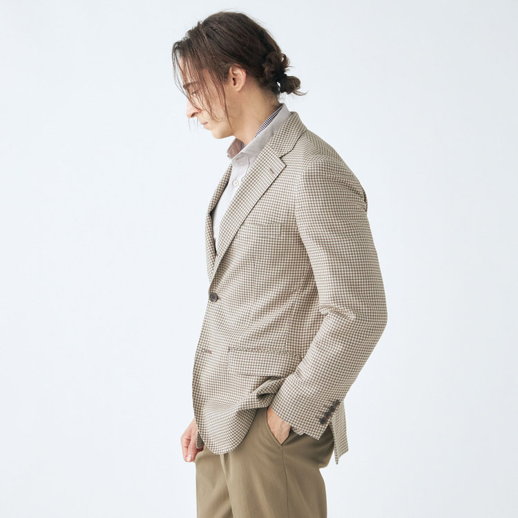 スタンリーブラッカ 【stanley blacker new york】【春夏】3釦段返りシングルジャケット/ベージュ×ハウンドトゥース 茶淡色