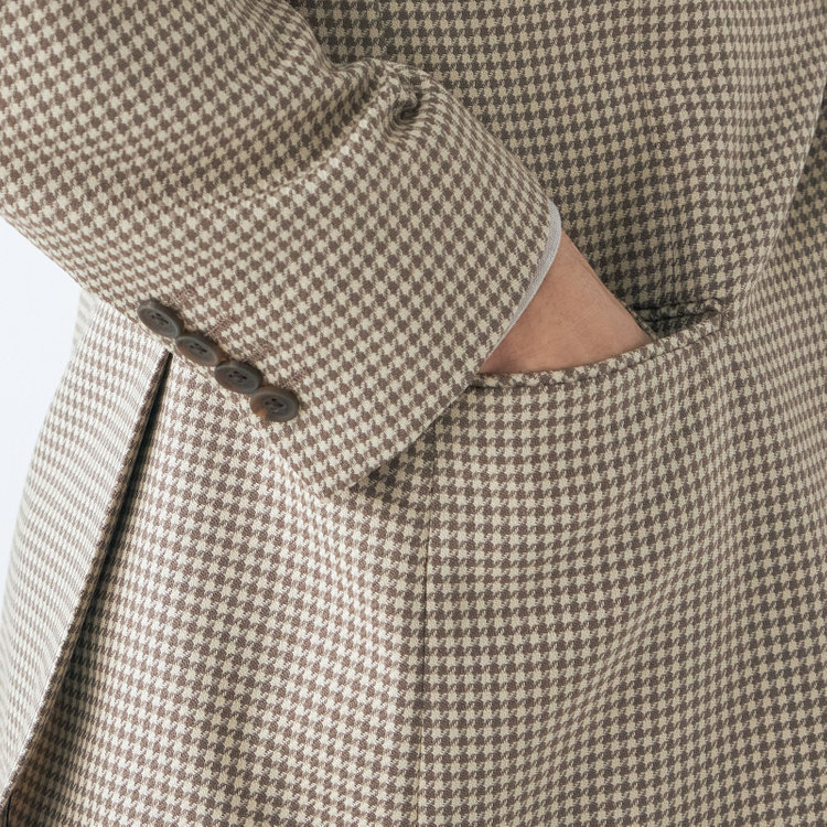 スタンリーブラッカ 【stanley blacker new york】【春夏】3釦段返りシングルジャケット/ベージュ×ハウンドトゥース 茶淡色