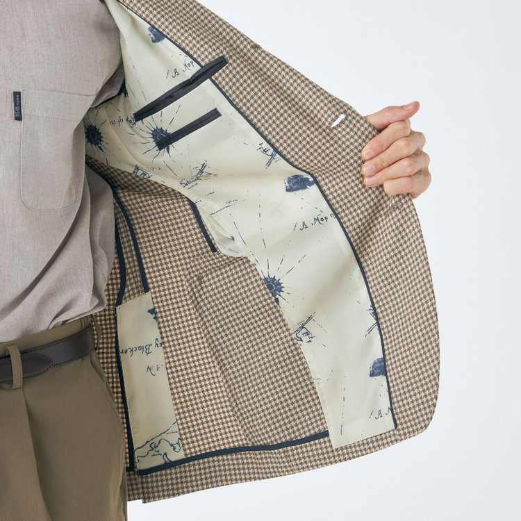 スタンリーブラッカ 【stanley blacker new york】【春夏】3釦段返りシングルジャケット/ベージュ×ハウンドトゥース 茶淡色