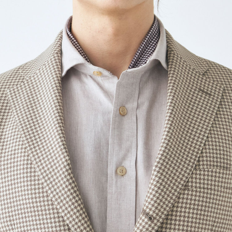 スタンリーブラッカ 【stanley blacker new york】【春夏】3釦段返りシングルジャケット/ベージュ×ハウンドトゥース 茶淡色