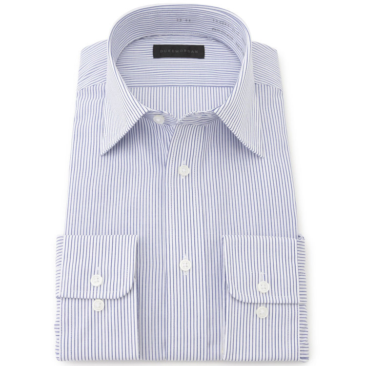 ＤＵＫＥ ＭＯＲＧＡ 【DUKEMORGAN】【形態安定】ワイドカラーワイシャツ/ホワイト×ネイビーストライプ 青中間