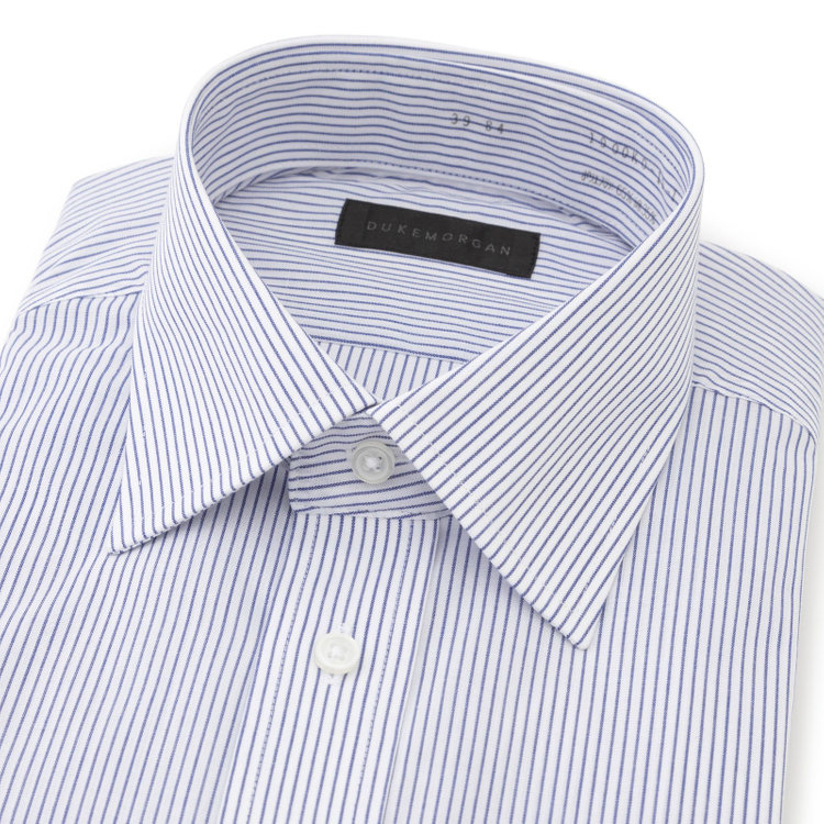 ＤＵＫＥ ＭＯＲＧＡ 【DUKEMORGAN】【形態安定】ワイドカラーワイシャツ/ホワイト×ネイビーストライプ 青中間