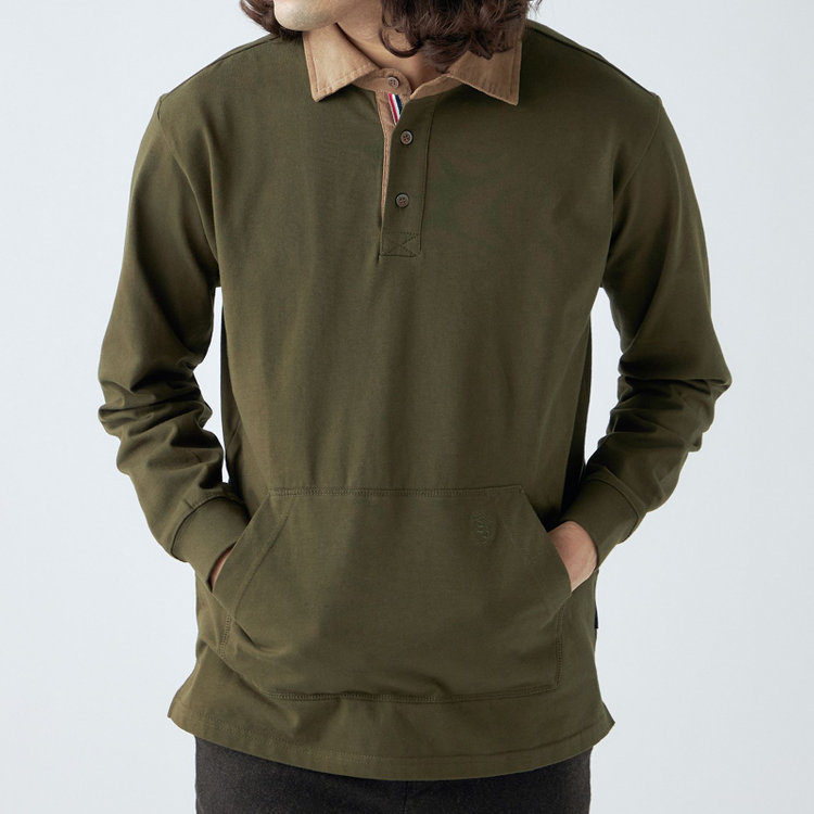 スタンリーブラッカ 【stanley blacker new york】【秋冬】衿切替長袖ポロ/カーキ 黄淡色