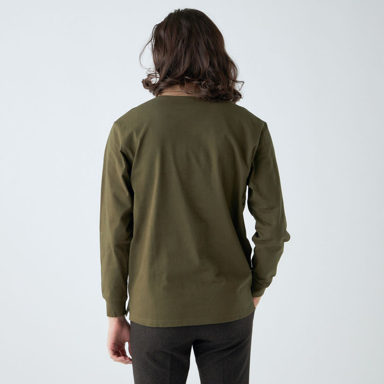 スタンリーブラッカ 【stanley blacker new york】【秋冬】衿切替長袖ポロ/カーキ 黄淡色