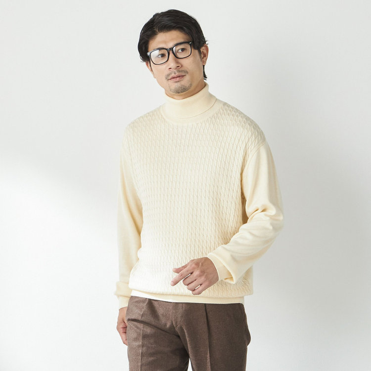 【stanley blacker new york】【長袖】タートルネックケーブルニット/アイボリー