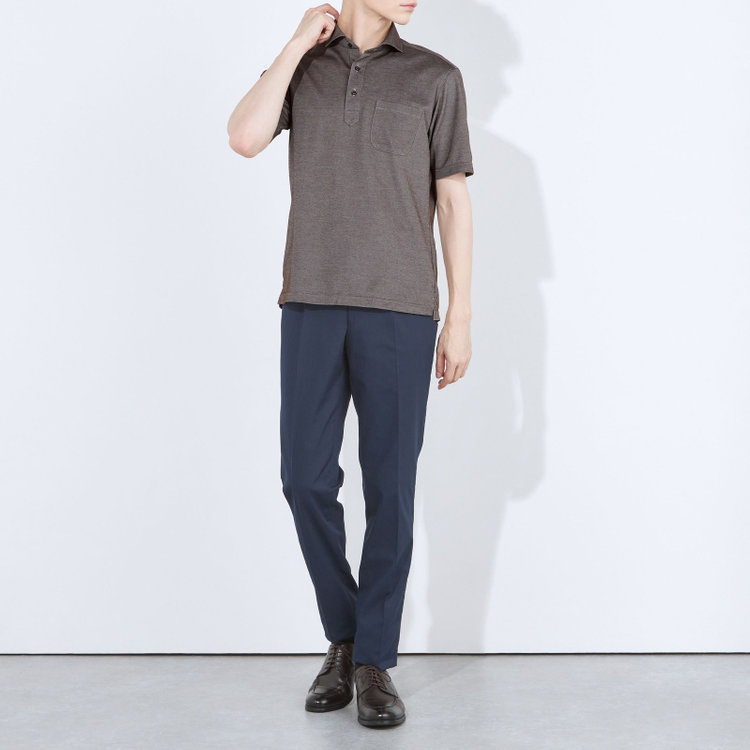 ＪＰコンフォート ネイビー 【半袖】【JOHN PEARSE comfort navy】【ノーアイロン】ホリゾンタルワイドビズポロシャツ プルオーバータイプ/デニムブラウン/ULTRA MOVE/ニット素材 茶中間
